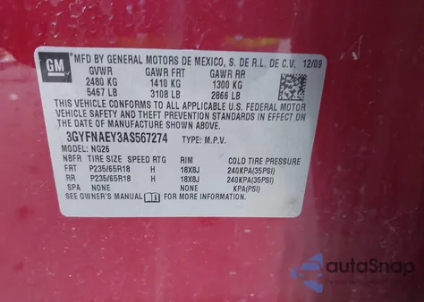 2010 Cadillac Srx Luxury Collection z USA, uszkodzony, nr VIN 3GYFNAEY3AS567274